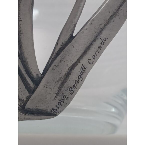 Seagull IRIS 1992 Nova Scotia Canada Vintage Pewter Overlay Clear Art Glass Vase - Picture 3 of 16